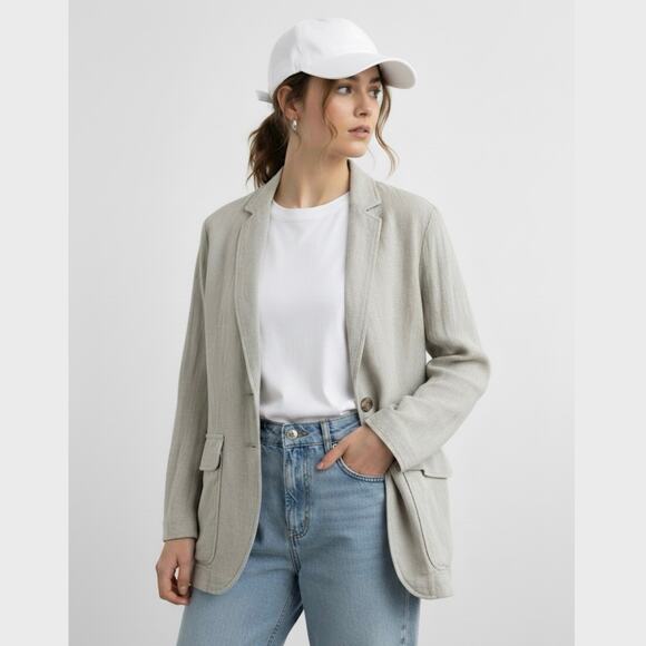 Madewell Jackets & Blazers - Madewell Breezewoven Gray Basketweave Button Linen Blend Blazer Jacket sz Small